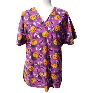 Crest Halloween Scrub Top Size M6